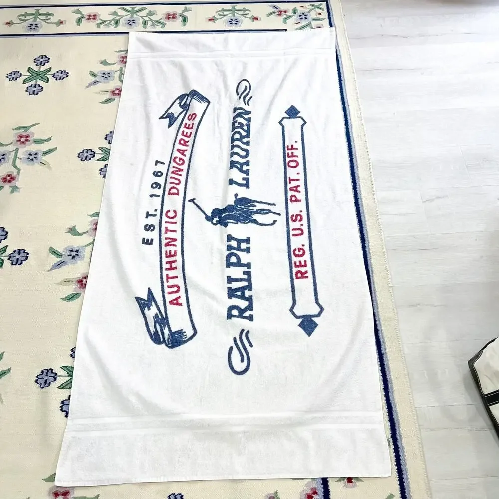 Vintage Polo Ralph Lauren Beach Bath Towel Big Pony Horse Logo 70X33 Red Blue - Picture 3 of 5